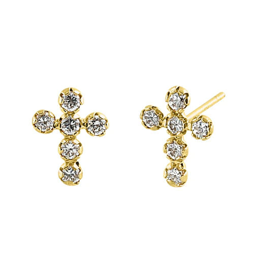 Solid 14K Yellow Gold Round Cross Lab Diamonds Earrings - Shryne Diamanti & Co.