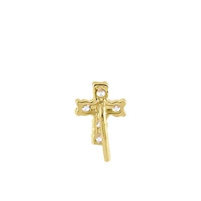 Solid 14K Yellow Gold Cross Lab Diamonds Nose Stud - Shryne Diamanti & Co.