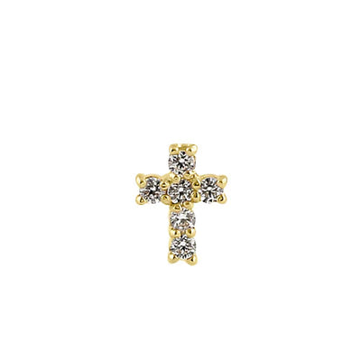 Solid 14K Yellow Gold Cross Lab Diamonds Nose Stud - Shryne Diamanti & Co.