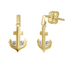 Solid 14K Yellow Gold Dangle Anchor Lab Diamonds Earrings - Shryne Diamanti & Co.