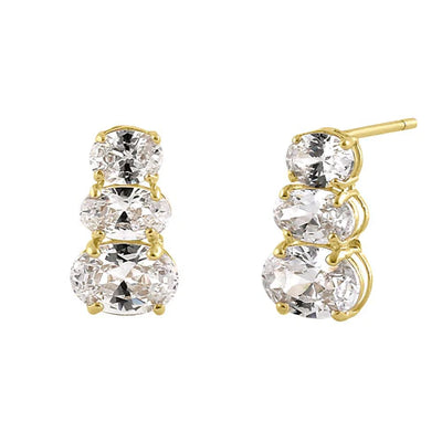 Solid 14K Yellow Gold 3 Tier Oval Earrings - Shryne Diamanti & Co.