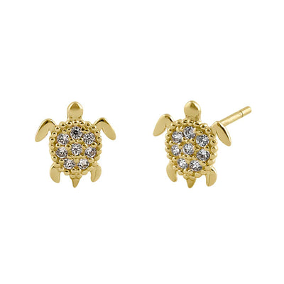 Solid 14K Yellow Gold Sea Turtle Lab Diamonds Earrings - Shryne Diamanti & Co.