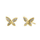 Solid 14K Yellow Gold Simple Flower Butterfly Lab Diamonds Earrings - Shryne Diamanti & Co.