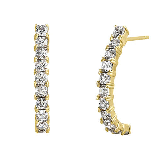 Solid 14K Yellow Gold Curved Line Lab Diamonds Earrings - Shryne Diamanti & Co.