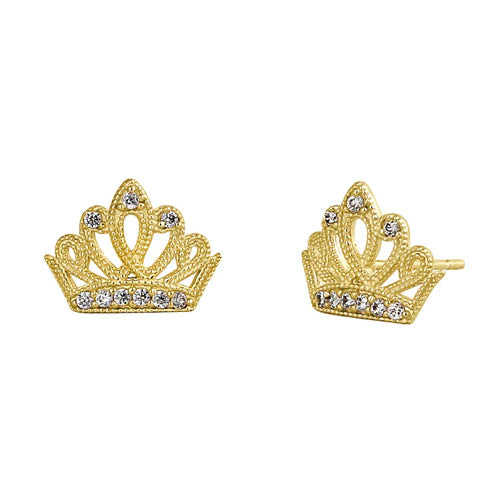 Solid 14K Yellow Gold Crown Lab Diamonds Earrings - Shryne Diamanti & Co.