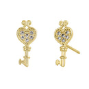 Solid 14K Yellow Gold Key to my Heart Lab Diamonds Earrings - Shryne Diamanti & Co.