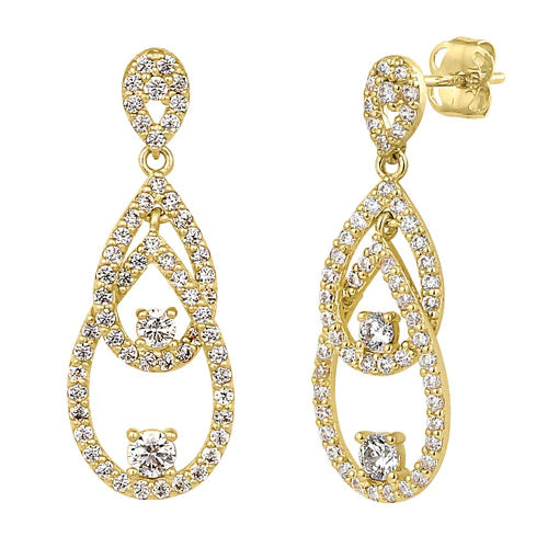 Solid 14K Yellow Gold Triple Drop Dangle Lab Diamonds Earrings - Shryne Diamanti & Co.