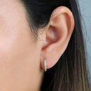 Solid 14K Yellow Gold 2mm x 13mm Clear Lab Diamonds Hoop Earrings - Shryne Diamanti & Co.
