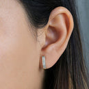 Solid 14K Yellow Gold 3mm x 15.5mm Double Striped Clear Lab Diamonds Hoop Earrings - Shryne Diamanti & Co.