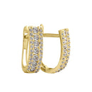 Solid 14K Yellow Gold 4.5mm x 12.5mm Triple Clear Lab Diamonds Row Hoop Earrings - Shryne Diamanti & Co.