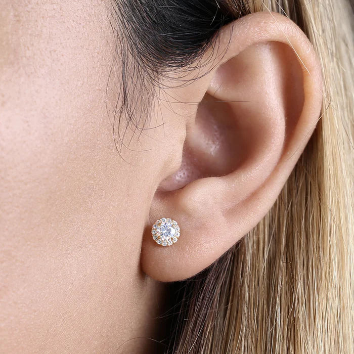 .5 ct Solid 14K Yellow Gold Round Halo Lab Diamonds Earrings - Shryne Diamanti & Co.
