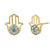 Solid 14K Yellow Gold Hamsa Blue Topaz & Clear Round Lab Diamonds Earrings - Shryne Diamanti & Co.