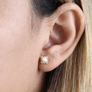 Solid 14K Yellow Gold Treasured Pearl Clear Round Lab Diamonds Earrings - Shryne Diamanti & Co.