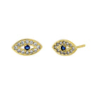 Solid 14K Yellow Gold Evil Eye Blue Sapphire & Clear Round Lab Diamonds Earrings - Shryne Diamanti & Co.
