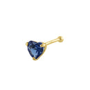 Solid 14K Yellow Gold Blue Sapphire Heart Lab Diamonds Straight Nose Stud - Shryne Diamanti & Co.