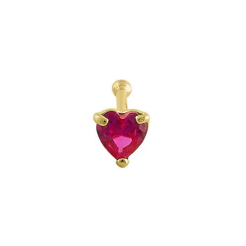 Solid 14K Yellow Gold Ruby Heart Lab Diamonds Straight Nose Stud - Shryne Diamanti & Co.