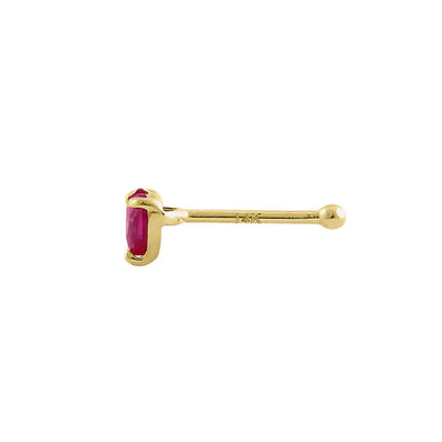 Solid 14K Yellow Gold Ruby Heart Lab Diamonds Straight Nose Stud - Shryne Diamanti & Co.