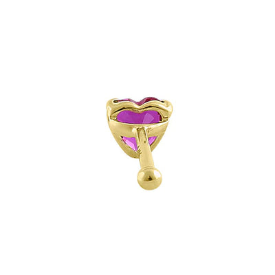 Solid 14K Yellow Gold Ruby Heart Lab Diamonds Straight Nose Stud - Shryne Diamanti & Co.