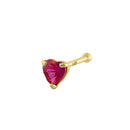 Solid 14K Yellow Gold Ruby Heart Lab Diamonds Straight Nose Stud - Shryne Diamanti & Co.
