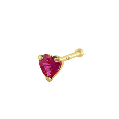 Solid 14K Yellow Gold Ruby Heart Lab Diamonds Straight Nose Stud - Shryne Diamanti & Co.