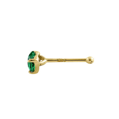 Solid 14K Yellow Gold Green Heart Lab Diamonds Straight Nose Stud - Shryne Diamanti & Co.