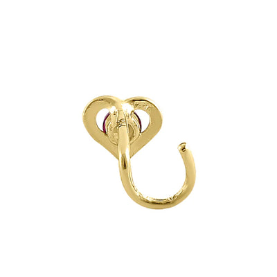 Solid 14K Yellow Gold Heart Ruby Lab Diamonds Hook Nose Stud - Shryne Diamanti & Co.