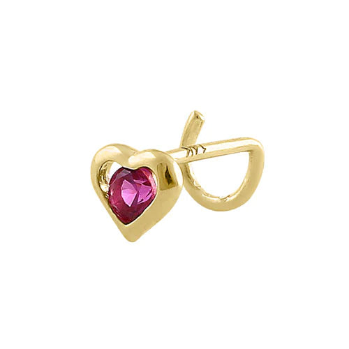 Solid 14K Yellow Gold Heart Ruby Lab Diamonds Hook Nose Stud - Shryne Diamanti & Co.