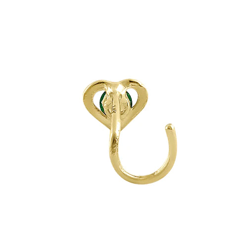 Solid 14K Yellow Gold Heart Green Lab Diamonds Hook Nose Stud - Shryne Diamanti & Co.