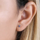 Solid 14K Yellow Gold Dainty Flower Blue Sapphire Lab Diamonds Earrings - Shryne Diamanti & Co.