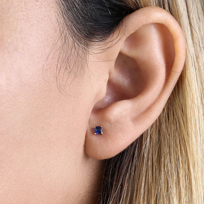 .36 ct Solid 14K Yellow Gold 3mm Princess Cut Blue Sapphire Lab Diamonds Earrings - Shryne Diamanti & Co.