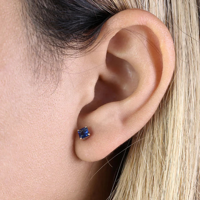 .78 ct Solid 14K Yellow Gold 4mm Princess Cut Blue Sapphire Lab Diamonds Earrings - Shryne Diamanti & Co.