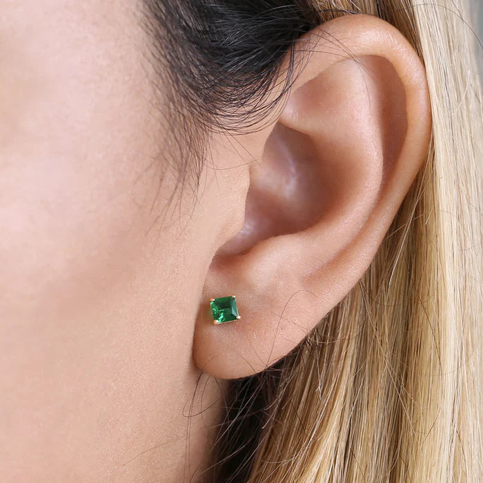 .78 ct Solid 14K Yellow Gold 4mm Princess Cut Emerald Lab Diamonds Earrings - Shryne Diamanti & Co.