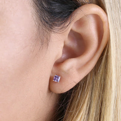 .78 ct Solid 14K Yellow Gold 4mm Princess Cut Amethyst Lab Diamonds Earrings - Shryne Diamanti & Co.