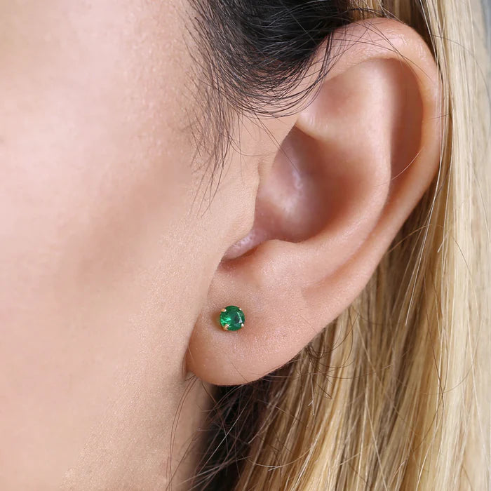 .5 ct Solid 14K Yellow Gold 4mm Round Cut Emerald Lab Diamonds Earrings - Shryne Diamanti & Co.