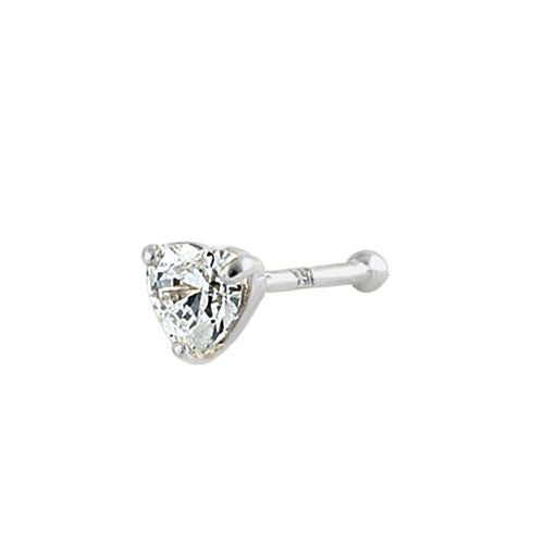 Solid 14K White Gold Heart Lab Diamonds Nose Stud - Shryne Diamanti & Co.