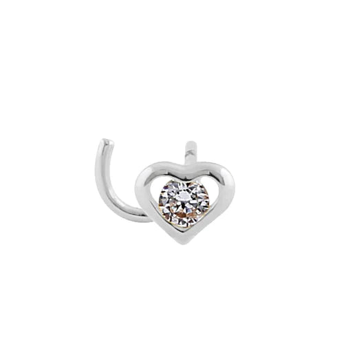 Solid 14K White Gold Mini Heart Lab Diamonds Nose Stud - Shryne Diamanti & Co.