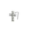 Solid 14K White Gold Cross Lab Diamonds Nose Stud - Shryne Diamanti & Co.