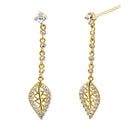 Solid 14K Yellow Gold Leaf Lab Diamonds Dangle Earrings - Shryne Diamanti & Co.