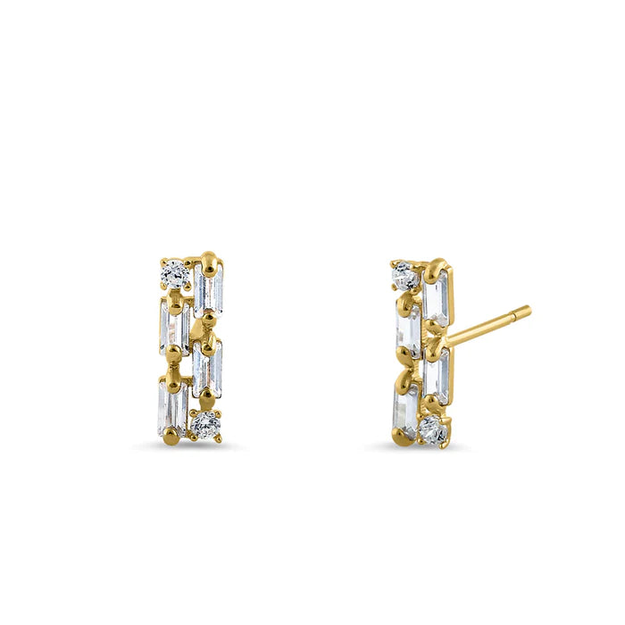 Solid 14K Yellow Gold Rectangular Round & Emerald Cut Lab Diamonds Earrings - Shryne Diamanti & Co.