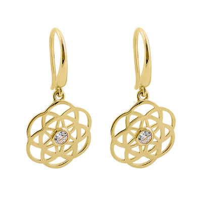 Solid 14K Yellow Gold Round Celtic Lab Diamonds Hook Earrings - Shryne Diamanti & Co.