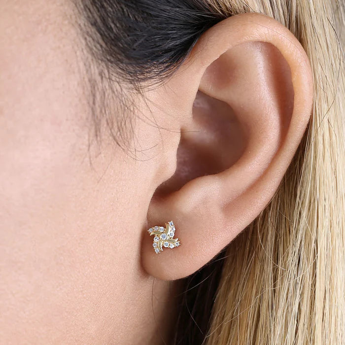 Solid 14K Yellow Gold Pinwheel Lab Diamonds Earrings - Shryne Diamanti & Co.