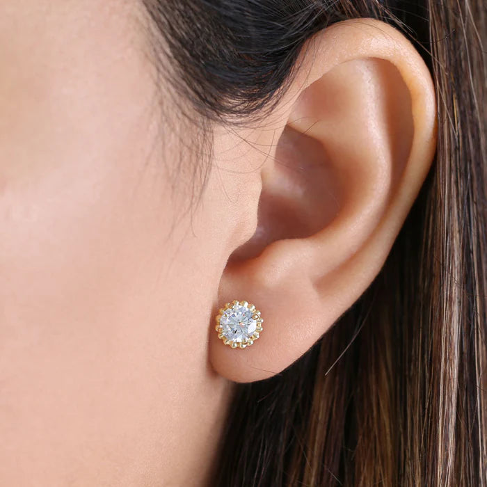 2.56 ct Solid 14K Yellow Gold Victorian Style Round Lab Diamonds Stud Earrings - Shryne Diamanti & Co.