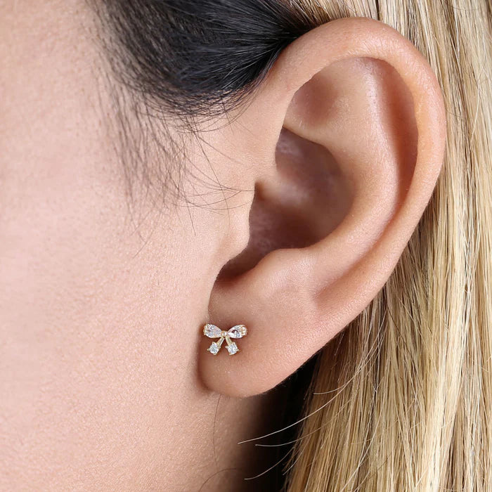 Solid 14K Yellow Gold Pretty Bow Lab Diamonds Earrings - Shryne Diamanti & Co.