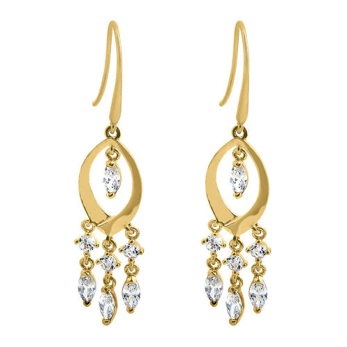 Solid 14K Yellow Gold Chandlier Dangle Lab Diamonds Hook Earrings - Shryne Diamanti & Co.