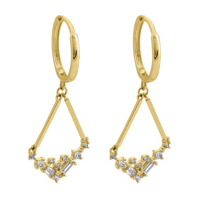 Solid 14K Yellow Gold Chandlier Dangle Lab Diamonds Hoop Earrings - Shryne Diamanti & Co.