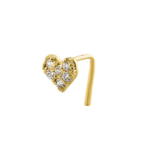 Solid 14K Yellow Gold Heart L-Hook Lab Diamonds Nose Stud - Shryne Diamanti & Co.