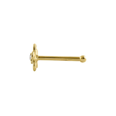 Solid 14K Yellow Gold Flower Lab Diamonds Nose Stud - Shryne Diamanti & Co.