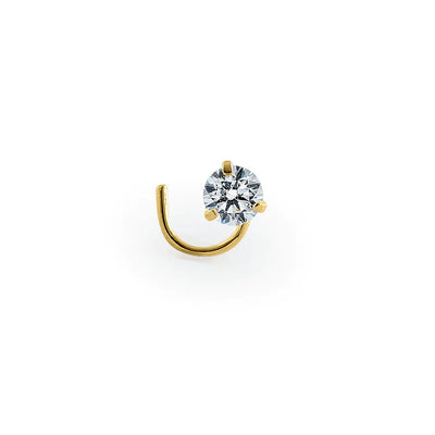 Solid 14K Yellow Gold Round U-Hook Lab Diamonds Nose Stud - Shryne Diamanti & Co.