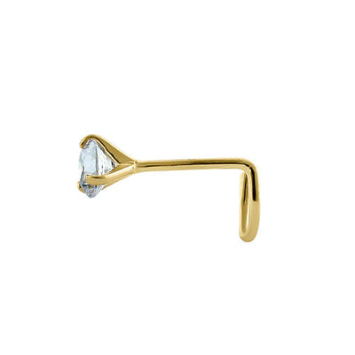 Solid 14K Yellow Gold Round U-Hook Lab Diamonds Nose Stud - Shryne Diamanti & Co.