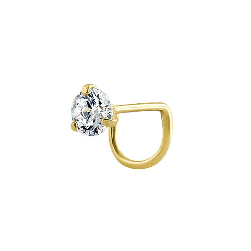 Solid 14K Yellow Gold Round U-Hook Lab Diamonds Nose Stud - Shryne Diamanti & Co.